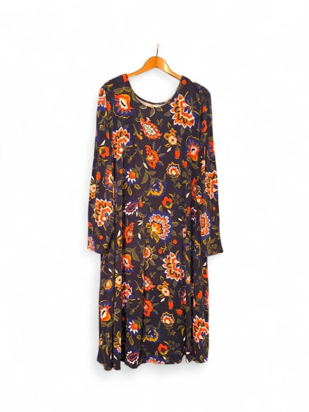 Old Navy Swing Dress Long Sleeve Navy Blue Multicolor Floral Print 2017 Plus 4X